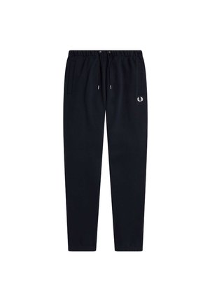 Marineblauwe joggingbroek met een elastische tailleband, zijzakken en een klein geborduurd logo op de linker dij. Zacht materiaal en taps toelopende pasvorm.