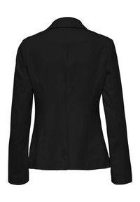 Veste noire sur mesure pour femme, manches longues, taille cintrée et col cranté vue de dos.