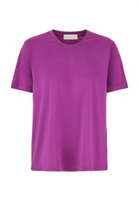 Paarse T-shirt met korte mouwen, gemaakt van zachte stof, met een ronde hals en een losse pasvorm, met een gladde textuur en een schone zoom.
