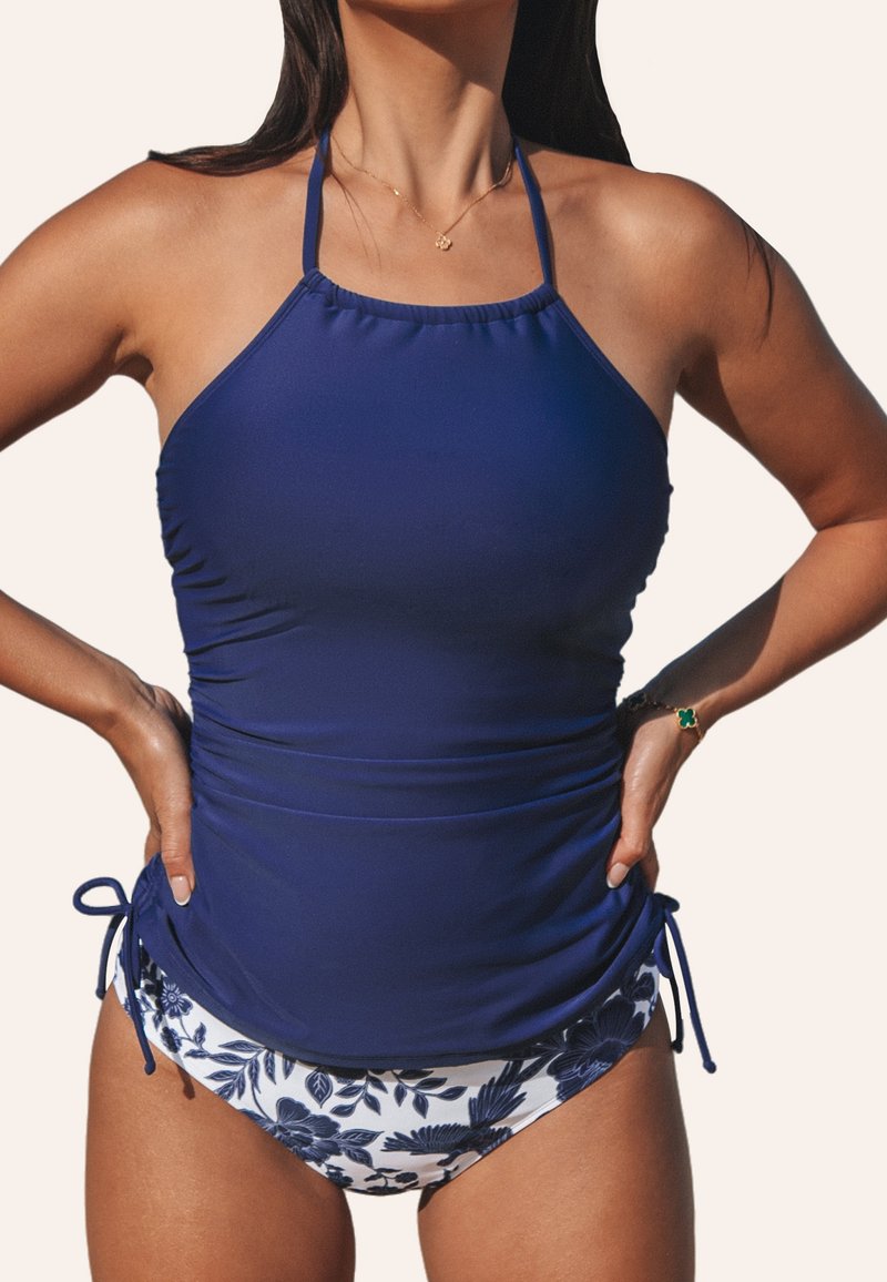 Cupshe TANKINI SET WITH BOTANICAL FLAIR - Badeanzug - dark blue