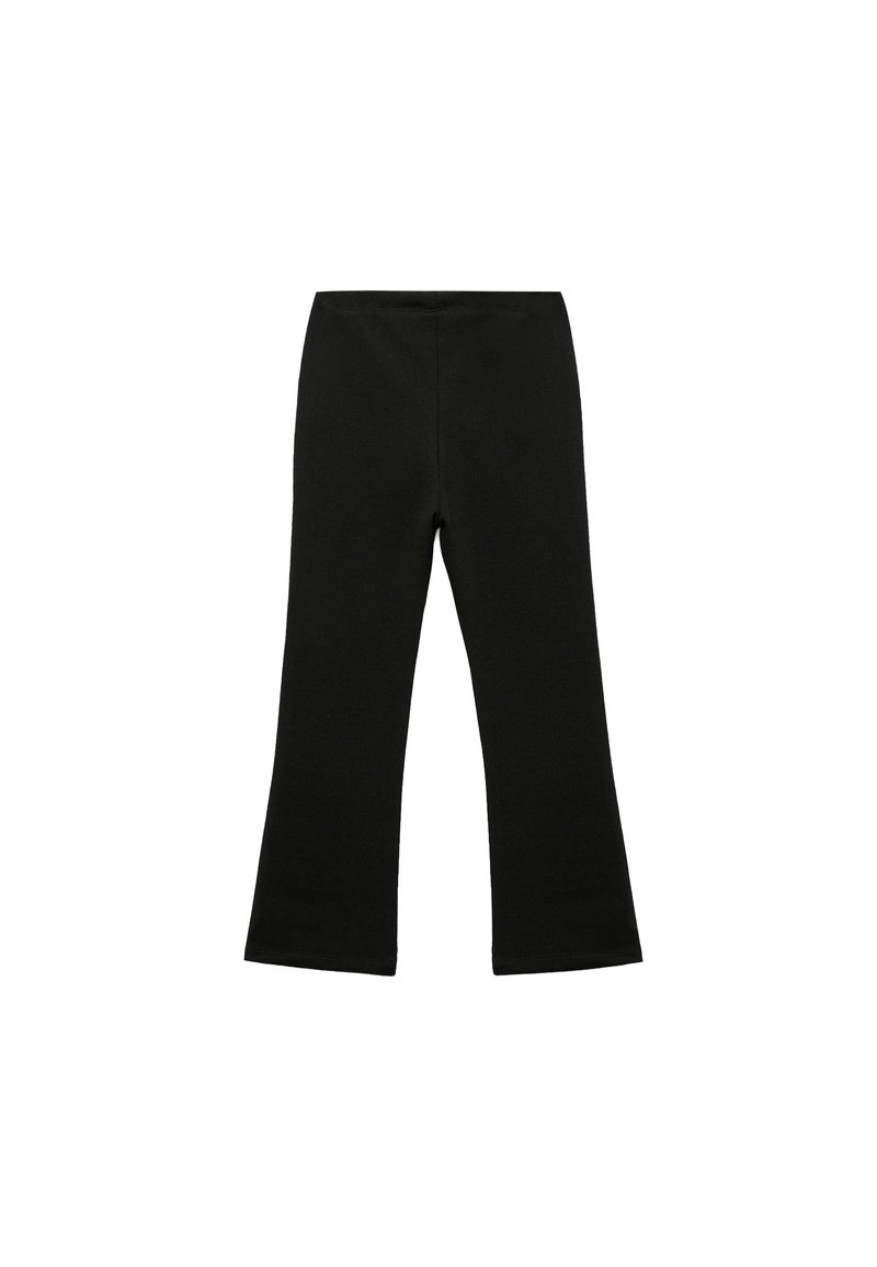 Zwarte katoen flare pants met een gladde textuur, voorzien van een tailleband en een strakke, onopgesmukt ontwerp.