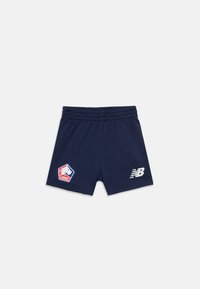 Jūras spēku sporta šorti ar elastīgu jostu, ar logo plāksteri un baltu New Balance zīmolu apakšējā labajā stūrī. Gluda auduma tekstūra.
