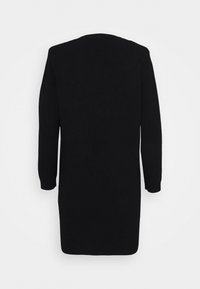 Cappotto a maglia nero a costine con maniche lunghe, silhouette dritta e design di lunghezza media. Ideale per outfit a strati.