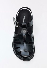 Sandale noire en cuir pour homme avec sangle à boucle, design à bout ouvert et semelle rembourrée, taille 37 de la marque Bershka.