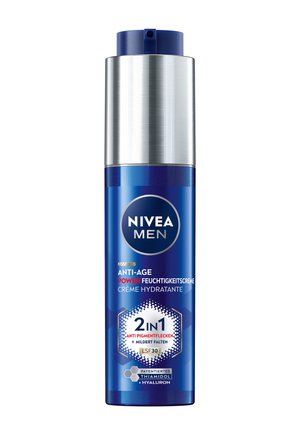 NIVEA Men Anti-Aging Feuchtigkeitscreme in der Flasche mit Pumpe, mit der Aufschrift 2-in-1 gegen Pigmentflecken, Faltenreduzierung, LSF 30, Thiamidol und Hyaluron.