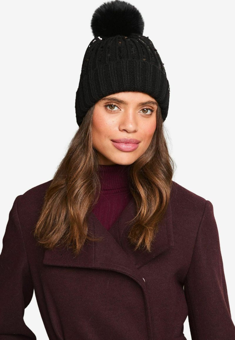 Lipsy COSY SEQUIN EMBELLISHED POM - Kootud müts - black