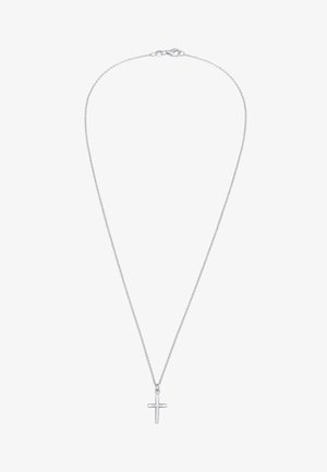 Ogrlica od sterling srebra s tankim lancem i jednostavnim, mat križem, s kopčom za sigurno nošenje.