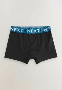 Čierne boxerky vyrobené z jemnej látky s elastickým pásom s multicolor vzorom, na ktorom je biele slovo "NEXT".