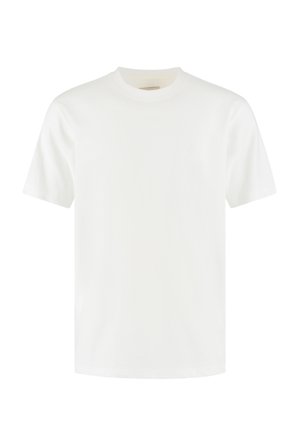 T-shirt blanc uni à manches courtes en coton avec col rond et coupe régulière, présenté sur un fond blanc.