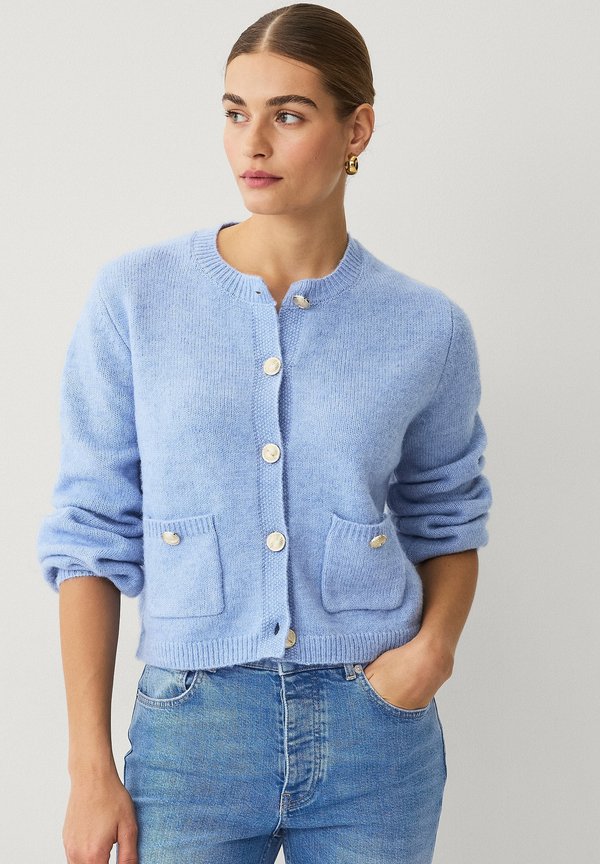 MIT LANGEN PUFFÄRMELN - Strickjacke - hellblau