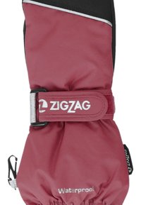 Zigzag waterdichte wanten in kastanjebruin met zwarte accenten, met een zilveren gesp en een elastische manchette voor een stevige pasvorm. Glad, duurzaam materiaal.