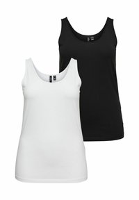 Lot de deux débardeurs en noir et blanc. Tissu en coton doux, design à encolure dégagée, et coupe ajustée sans motifs ni accents visibles.