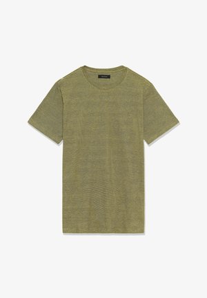 Olive green short-sleeve T-shirt, made of soft fabric with a subtle texture, featuring a crew neckline and standard fit.