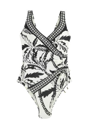 RUCHED SIDE TUMMY CONTROL STANDARD - Baddräkt - black cream palm