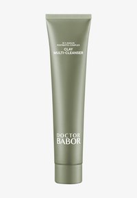 Tubetto verde con finitura opaca, etichettato "DETERGENTE MULTI-ARGILLA," con testo bianco e un tappo arrotondato. Il design è minimalista.
