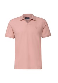 Kortärmad pikétröja i ljusrosa bomull, med en treknapplösning och en liten logotyp på bröstet. Klassisk kragsdesign.