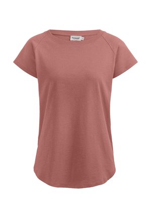 T-shirt corta a maniche corte color rosa lampone. Cotone morbido e leggero con scollatura rotonda e orlo leggermente curvato, caratterizzato da maniche raglan.