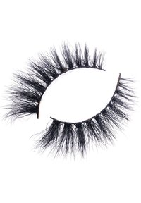 Black false eyelashes with varying lengths, featuring a soft, fluffy texture and a thin band for easy application.