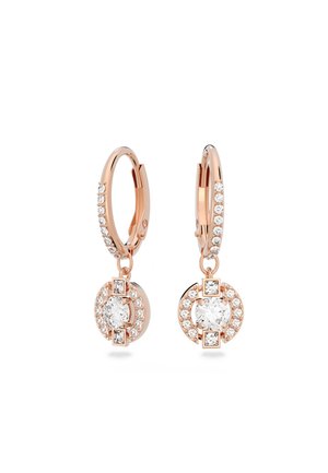 Rosé gouden oorhangers versierd met heldere kristallen, met een ronde hangerontwerp en een hangende stijl.