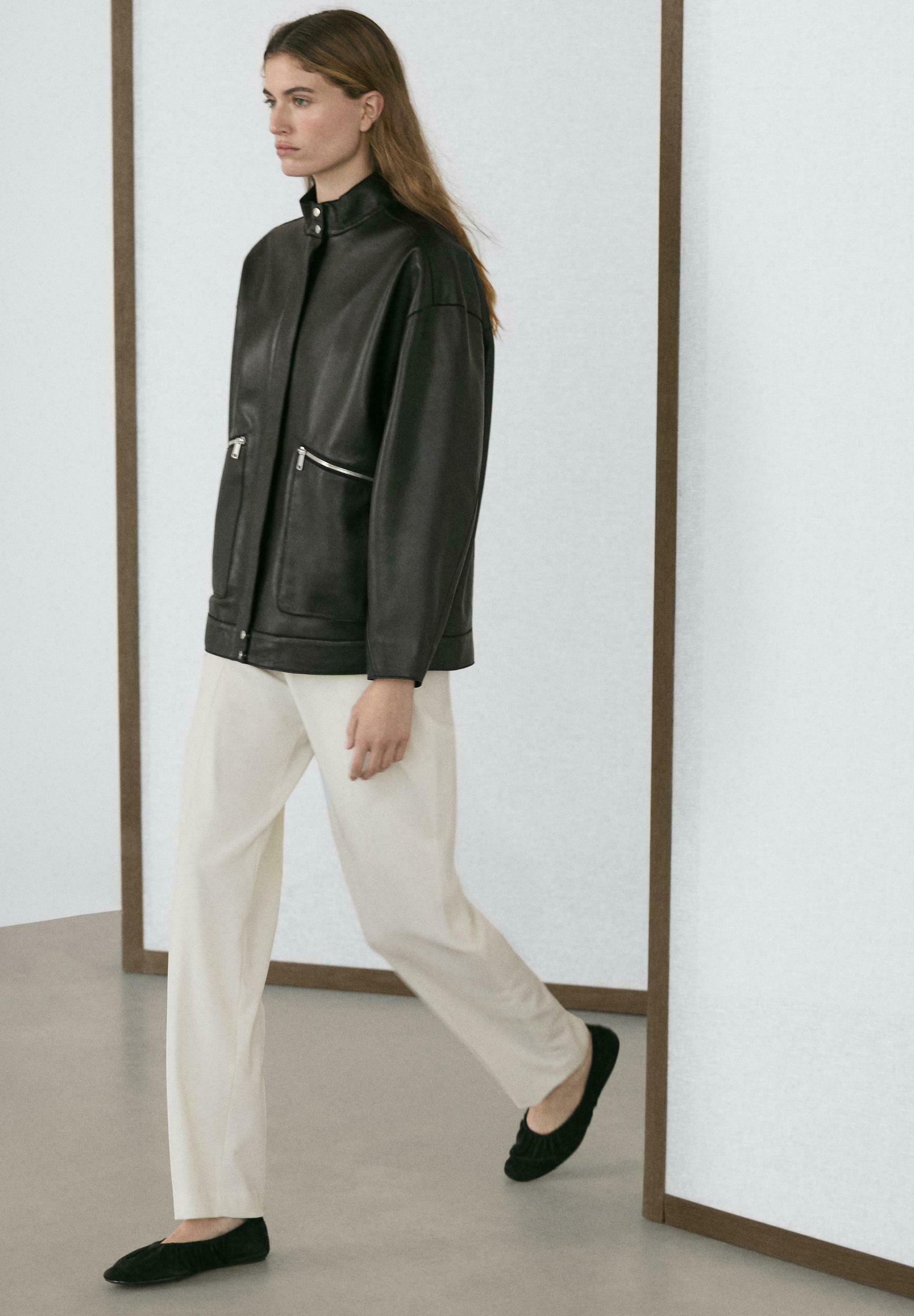 Massimo Dutti WITH POCKET DETAILS - Leather jacket - black