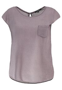 Lösvärd blus med kort ärm i ljuslila med geometriskt mönster, rund halsringning och liten bröstficka. Mjukt material med en avslappnad passform.