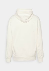 Sweat à capuche couleur crème en tissu doux avec un design cosy, comprenant une capuche à cordon, des manches longues et des bords côtelés.