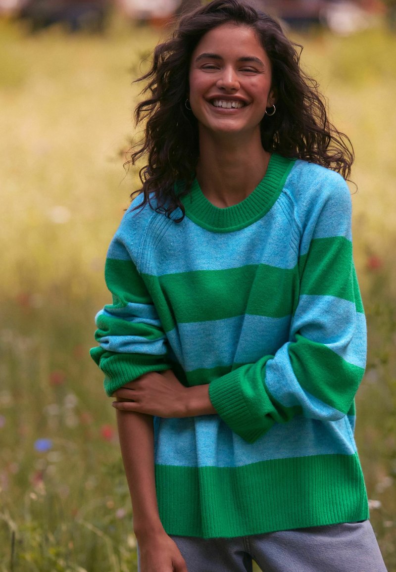 Next CREW NECK - Pulóver - green blue stripe