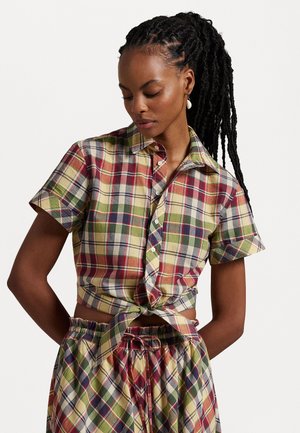 CROPPED PLAID COTTON TIE FRONT TOP - Hemdbluse - red/yellow/green