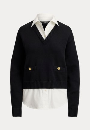 Lauren Ralph Lauren, LAYERED BUTTON-TRIM COTTON SWEATER - Πουλόβερ - black/white