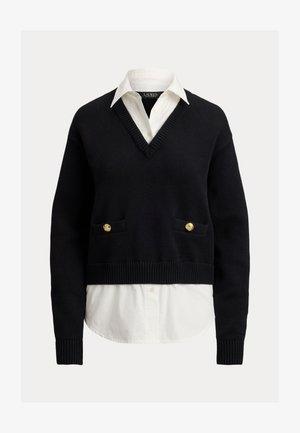 Lauren Ralph Lauren, LAYERED BUTTON-TRIM COTTON SWEATER - Πουλόβερ - black/white