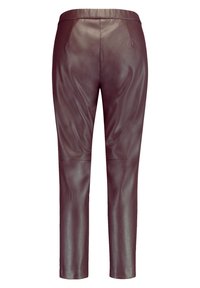 Burgundy, figurerande läderbyxor med en slät yta, elastisk midja och inga synliga detaljer eller fickor. Skräddarsydd silhuett.