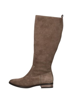 Knöchelhigh braune Wildlederstiefel mit glatter Textur, runder Zehenform und einem kleinen Blockabsatz. Verfügt über dezente Nähte und eine Zuglasche am oberen Ende.