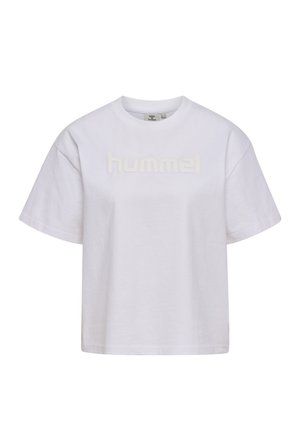 Biały bawełniany t-shirt z krótkim rękawem z wypukłym logo "hummel" na piersi, z okrągłym dekoltem i luźnym krojem.