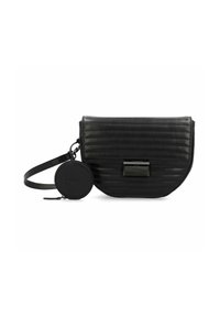 Borsa a tracolla in pelle nera trapuntata con silhouette arrotondata, hardware in tonalità argento, pochette tonda rimovibile e tracolla regolabile.