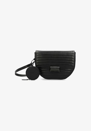 Borsa a tracolla in pelle nera trapuntata con silhouette arrotondata, hardware in tonalità argento, pochette tonda rimovibile e tracolla regolabile.