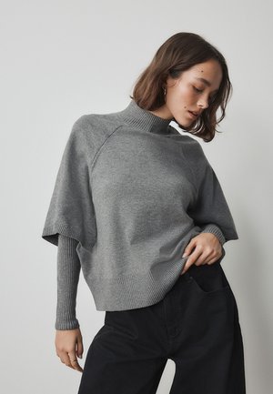 Next, REGULAR FIT - MOCK LAYER PONCHO - Svetrík - grey