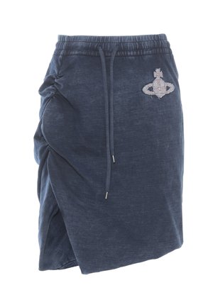 Gonna blu navy con coulisse, dettaglio arricciato su un lato e un piccolo logo ricamato vicino alla vita.