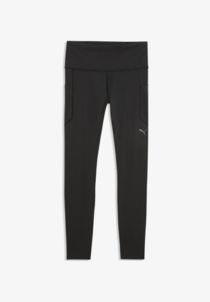 Leggings de sport noirs ajustés avec une taille haute et des poches latérales, avec un petit logo Puma sur la cuisse droite.