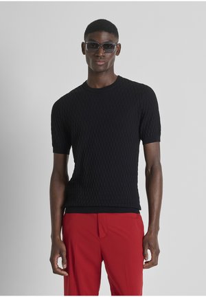 ROUND COLLAR SHORT SLEEVES SLIM FIT - T-shirt basic - black
