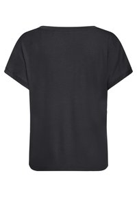 T-shirt noir à manches courtes avec col rond, vu de dos, design uni, coupe ample.