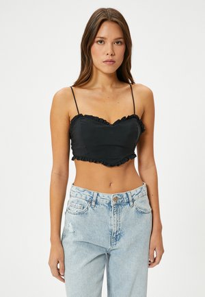 Frill Detail Heart Shaped Strappy Tanktop - Top - black