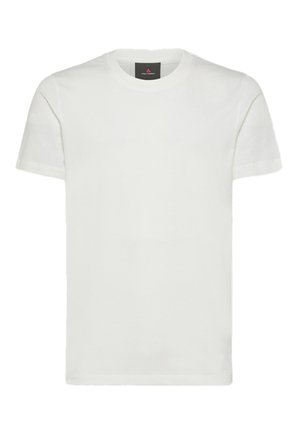 T-shirt bianco in cotone con scollo rotondo classico, maniche corte e vestibilità dritta. Nessun motivo o accento visibile.