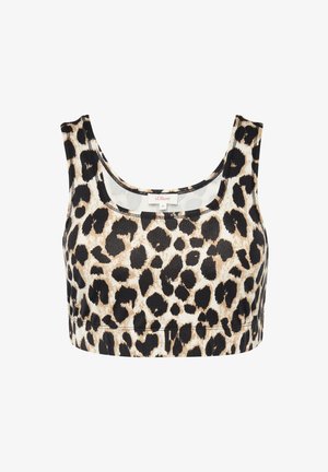 Korte top met luipaardprint, voorzien van een ronde halslijn, brede schouderbanden en een aansluitend ontwerp. Gemaakt van zachte, rekbare stof met een gladde textuur.