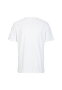 Weißes Kurzarm-T-Shirt, Rundhalsausschnitt, aus weicher Baumwolle, glatte Textur, schlichtes Design ohne Grafiken oder Muster.