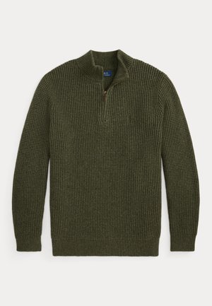 Polo Ralph Lauren Big & Tall, WAFFLE-KNIT WOOL-COTTON MOCKNECK SWEATER - Pullover - olive shrub heather