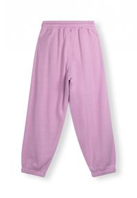 Lichtpaarse joggingbroek met een elastische tailleband, taps toelopende boorden en een gladde textuur. Geen zichtbare patronen of accenten.