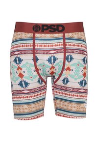 Boxer briefs multicolori con un motivo geometrico e accenti di turchese, rosso e beige. Vita elastica con logo "PSD". Morbido tessuto.