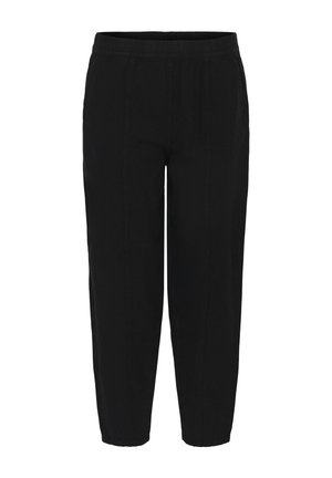 Pantalon noir à coupe ample avec ceinture élastique et jambes droites, conçu pour le confort et une tenue décontractée.