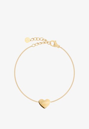 Zlatý náramok s hladkým srdcovým pendantom, so sponou typu langusta a nastaviteľnou dĺžkou reťazca.