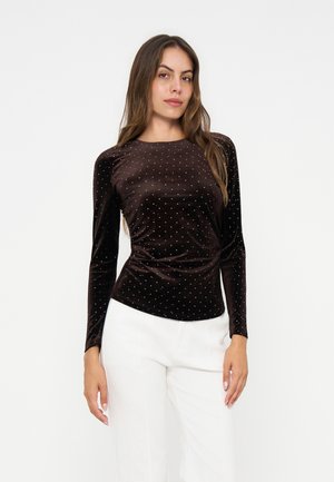 Anna Field by Zalando, VELVET TOP WITH RHINESTONES - Блуза с дълги ръкави - brown